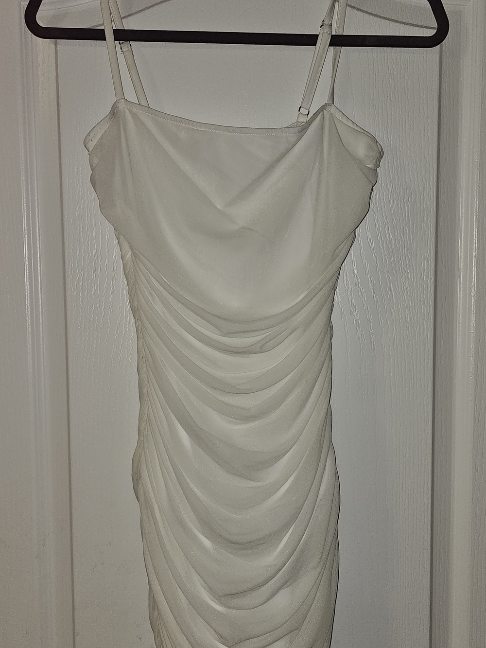 Cream Ruched Bodycon Midi Dress Spaghetti Strap Fitted Dress